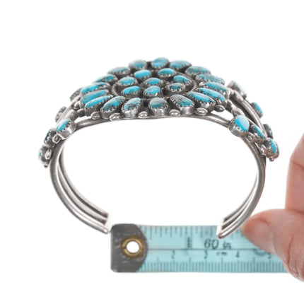 6.625" 50's-60's Vintage Zuni Morenci Turquoise cluster silver cuff bracelet - Estate Fresh Austin