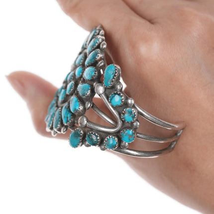 6.625" 50's-60's Vintage Zuni Morenci Turquoise cluster silver cuff bracelet - Estate Fresh Austin
