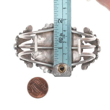 6.625" 50's-60's Vintage Zuni Morenci Turquoise cluster silver cuff bracelet - Estate Fresh Austin