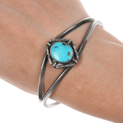 6.625" vintage Navajo silver and turquoise double wire cuff bracelet - Estate Fresh Austin