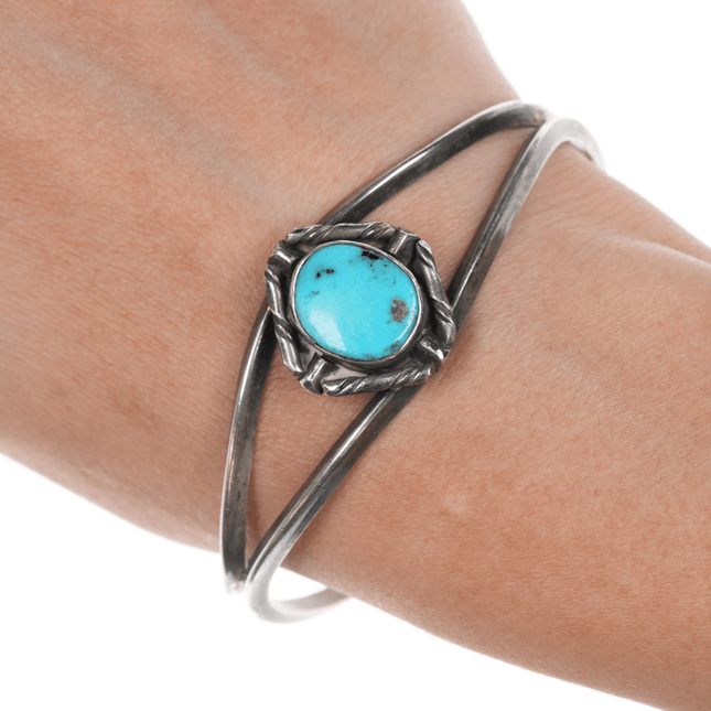 6 5/8" vintage Navajo silver and turquoise double wire cuff bracelet - Estate Fresh Austin