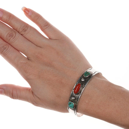 6.625" Vintage Navajo Silver turquoise and coral bracelet - Estate Fresh Austin