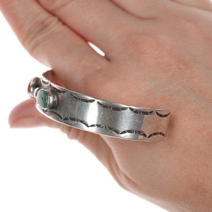 6.625" Vintage Navajo Silver turquoise and coral bracelet - Estate Fresh Austin