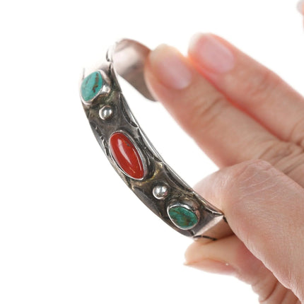 6.625" Vintage Navajo Silver turquoise and coral bracelet - Estate Fresh Austin