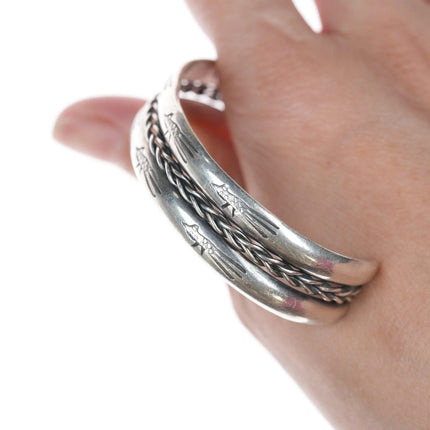 6.625" Vintage Navajo stamped Roadrunner silver bracelet - Estate Fresh Austin