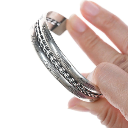 6.625" Vintage Navajo stamped Roadrunner silver bracelet - Estate Fresh Austin
