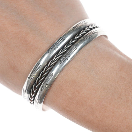 6.625" Vintage Navajo stamped Roadrunner silver bracelet - Estate Fresh Austin