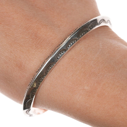 6.625" Vintage Navajo sterling carinated cuff bracelet with nice stampings - Estate Fresh Austin