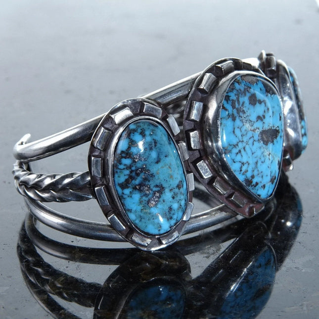 6.625" Vintage Old Pawn Navajo Sterling silver and turquoise cuff bracelet - Estate Fresh Austin