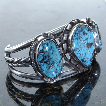 6.625" Vintage Old Pawn Navajo Sterling silver and turquoise cuff bracelet - Estate Fresh Austin