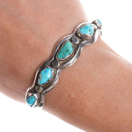 6.625" Vintage Zuni Cast silver and turquoise bracelet - Estate Fresh Austin