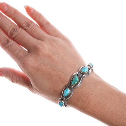 6.625" Vintage Zuni Cast silver and turquoise bracelet - Estate Fresh Austin