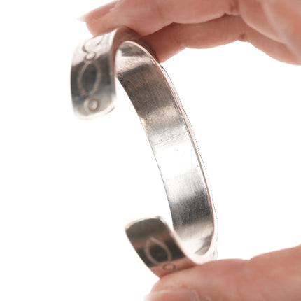 6.625" Vintage Zuni channel inlay silver onyx cuff bracelet - Estate Fresh Austin