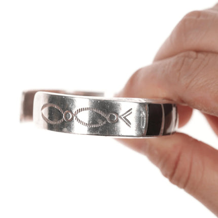 6.625" Vintage Zuni channel inlay silver onyx cuff bracelet - Estate Fresh Austin