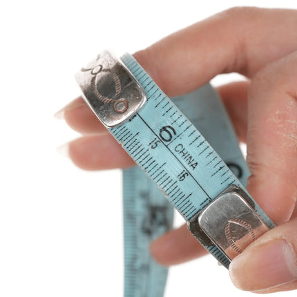 6.625" Vintage Zuni channel inlay silver onyx cuff bracelet - Estate Fresh Austin