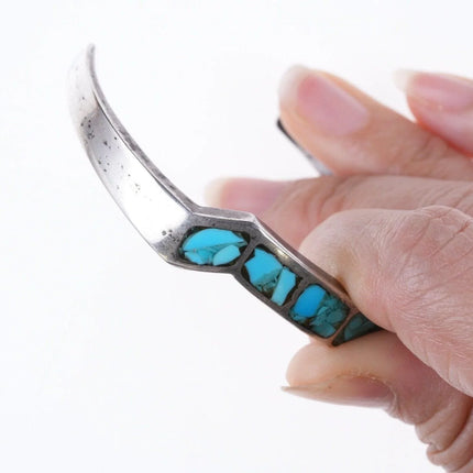 6.625" Vintage Zuni silver and turquoise chip inlay bracelet - Estate Fresh Austin