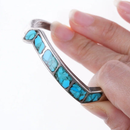 6.625" Vintage Zuni silver and turquoise chip inlay bracelet - Estate Fresh Austin