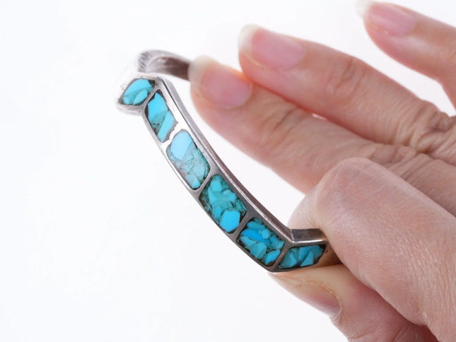 6.625" Vintage Zuni silver and turquoise chip inlay bracelet - Estate Fresh Austin