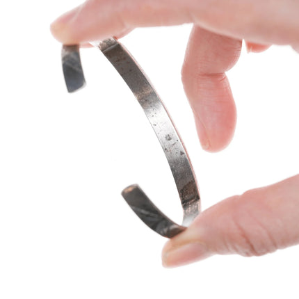 6.625" Vintage Zuni Silver Channel inlay cuff bracelet with stamped design - Estate Fresh Austin