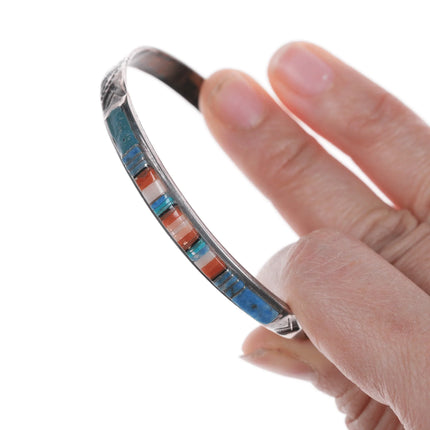 6.625" Vintage Zuni Silver Channel inlay cuff bracelet with stamped design - Estate Fresh Austin