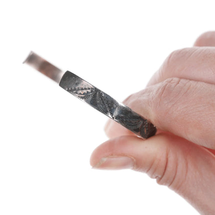 6.625" Vintage Zuni Silver Channel inlay cuff bracelet with stamped design - Estate Fresh Austin