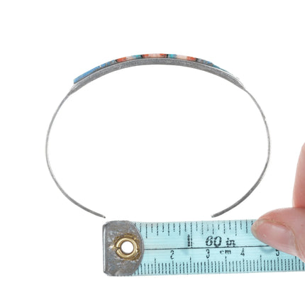 6.625" Vintage Zuni Silver Channel inlay cuff bracelet with stamped design - Estate Fresh Austin