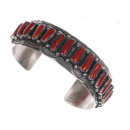 6.625" Wilbert Benally Navajo sterling and Mediterranean coral cuff bracelet - Estate Fresh Austin