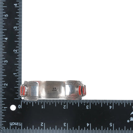 6.625" Wilbert Benally Navajo sterling and Mediterranean coral cuff bracelet - Estate Fresh Austin