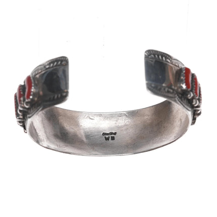 6.625" Wilbert Benally Navajo sterling and Mediterranean coral cuff bracelet - Estate Fresh Austin