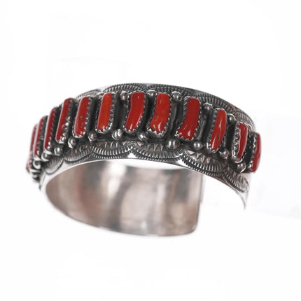 6.625" Wilbert Benally Navajo sterling and Mediterranean coral cuff bracelet - Estate Fresh Austin