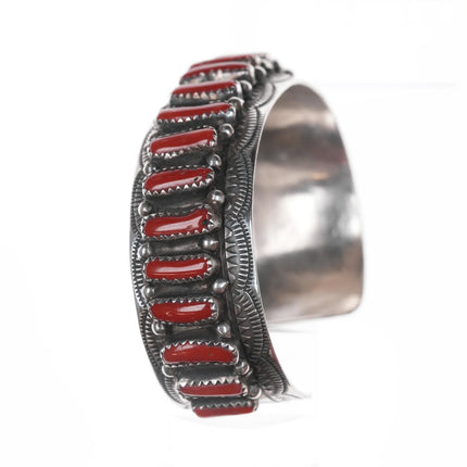 6.625" Wilbert Benally Navajo sterling and Mediterranean coral cuff bracelet - Estate Fresh Austin
