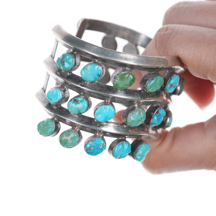 6.625" Zuni Carved Turquoise Modernist abstract silver cuff bracelet - Estate Fresh Austin