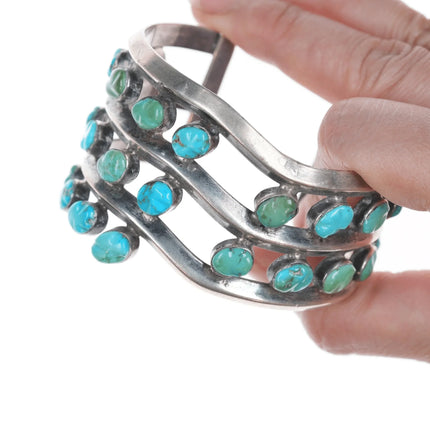 6.625" Zuni Carved Turquoise Modernist abstract silver cuff bracelet - Estate Fresh Austin