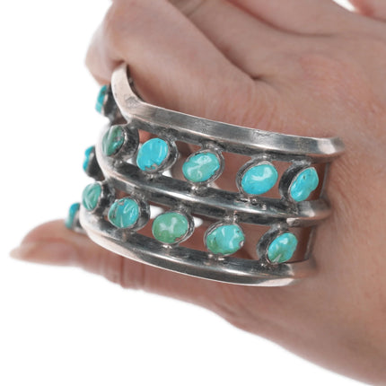6.625" Zuni Carved Turquoise Modernist abstract silver cuff bracelet - Estate Fresh Austin