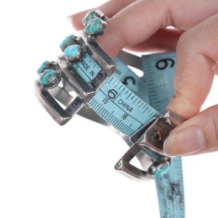 6.625" Zuni Carved Turquoise Modernist abstract silver cuff bracelet - Estate Fresh Austin