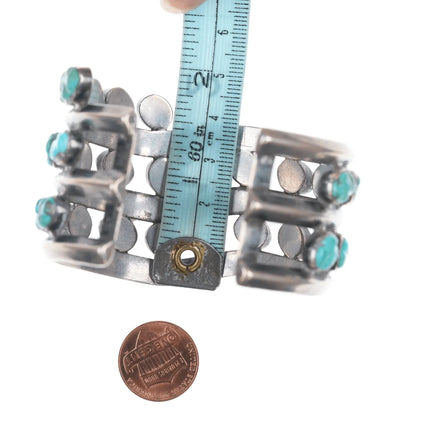 6.625" Zuni Carved Turquoise Modernist abstract silver cuff bracelet - Estate Fresh Austin