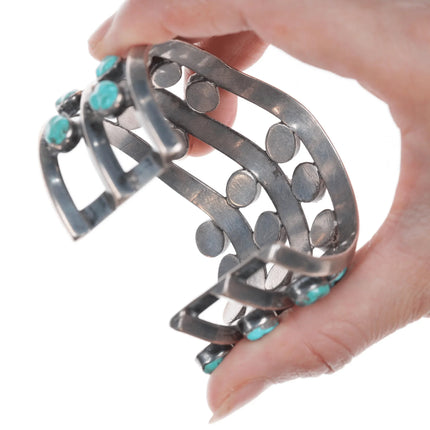 6.625" Zuni Carved Turquoise Modernist abstract silver cuff bracelet - Estate Fresh Austin