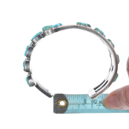 6.625" Zuni Carved Turquoise Modernist abstract silver cuff bracelet - Estate Fresh Austin