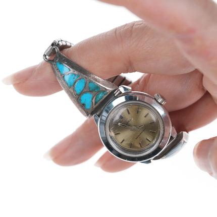 6-6.5" Vintage Zuni Silver fishscale turquoise watch tips - Estate Fresh Austin