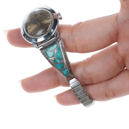 6-6.5" Vintage Zuni Silver fishscale turquoise watch tips - Estate Fresh Austin