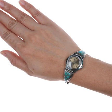 6-6.5" Vintage Zuni Silver fishscale turquoise watch tips - Estate Fresh Austin