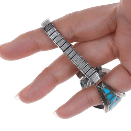 6-6.5" Vintage Zuni Silver fishscale turquoise watch tips - Estate Fresh Austin