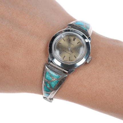 6-6.5" Vintage Zuni Silver fishscale turquoise watch tips - Estate Fresh Austin