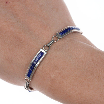 6" - 7.5" Sheldon Lalio Adjustable Sterling and lapis channel inlay bracelet - Estate Fresh Austin