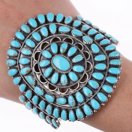 6.875 Betsy Nez Navajo sterling and turquoise cluster bracelet - Estate Fresh Austin