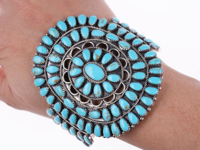 6 7/8" Betsy Nez Navajo sterling and turquoise cluster bracelet - Estate Fresh Austin