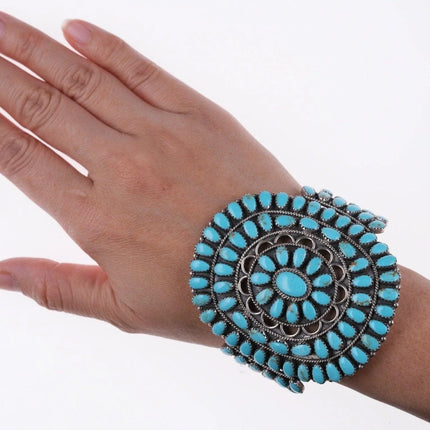 6.875 Betsy Nez Navajo sterling and turquoise cluster bracelet - Estate Fresh Austin