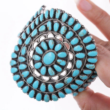 6.875 Betsy Nez Navajo sterling and turquoise cluster bracelet - Estate Fresh Austin