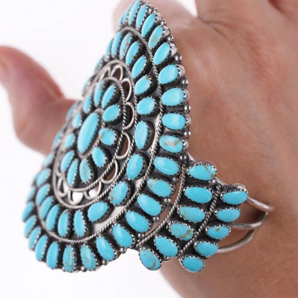 6.875 Betsy Nez Navajo sterling and turquoise cluster bracelet - Estate Fresh Austin