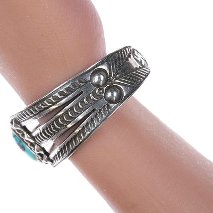 6 7/8" c1930's Navajo Whirling Logs Hand Stamped silver and turquoise cuff brace - Estate Fresh Austin